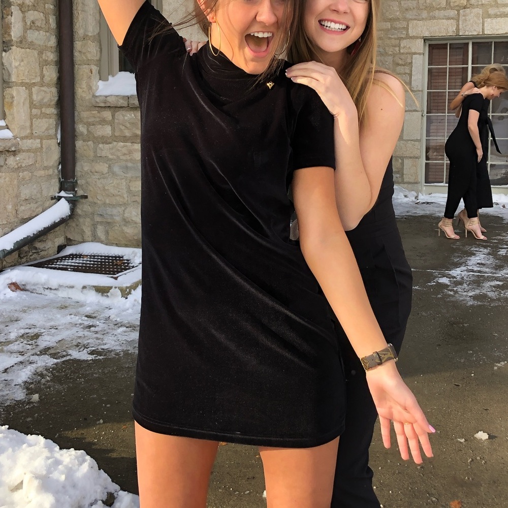 Black velvet turtleneck t shirt dress